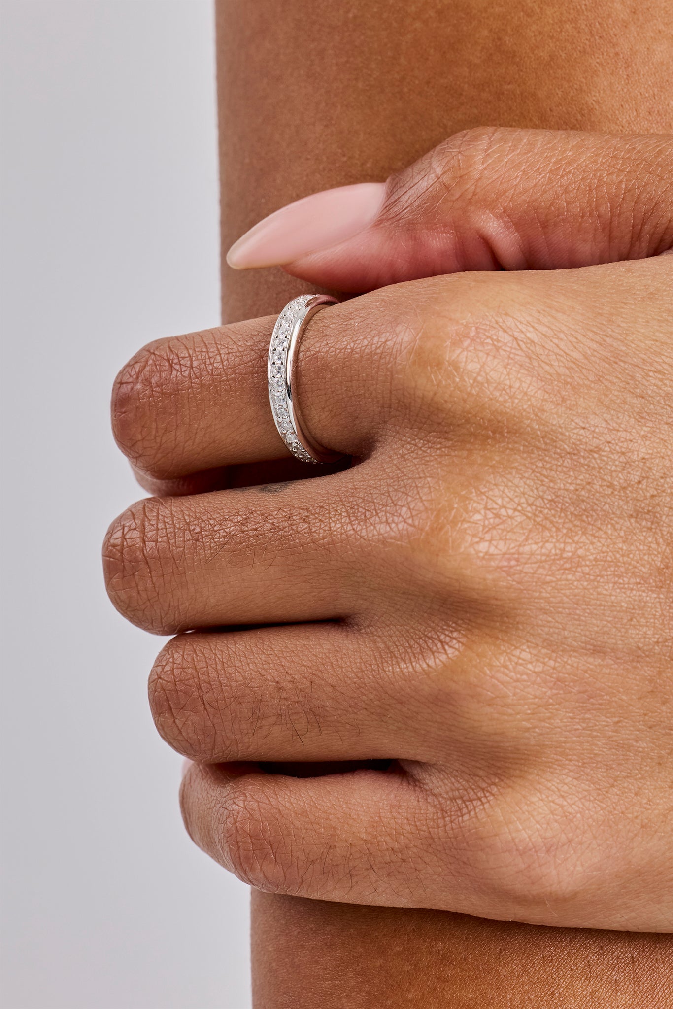 Iced Center Band Ring - 3.5mm - White